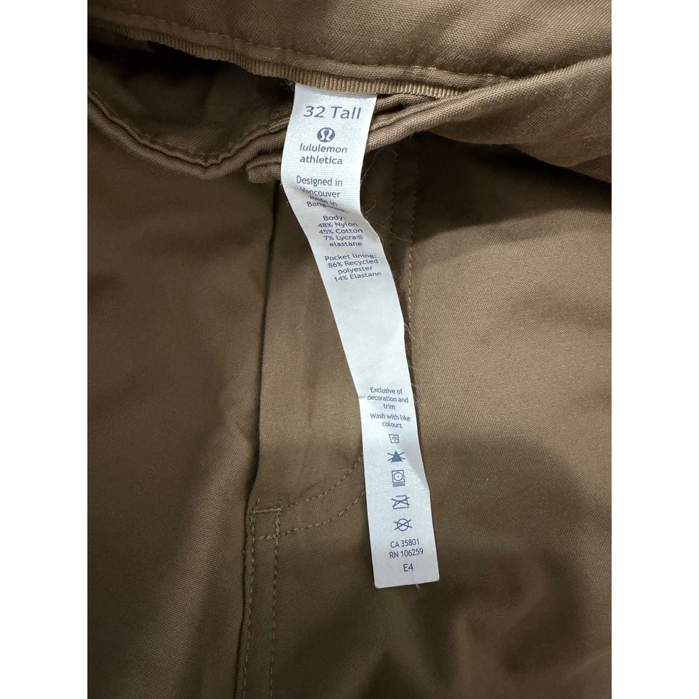Lululemon Commission Slim Fit Pant Brown 32 Tall Mens Technical Chino Trousers - Picture 6 of 6